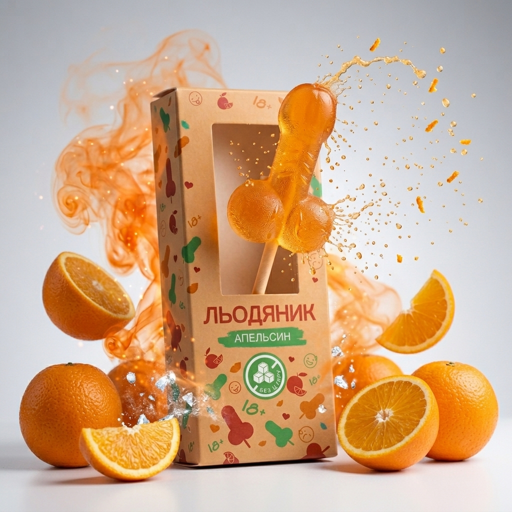 Льодяник HOT у формі пенісу зі смаком апельсину без цукру