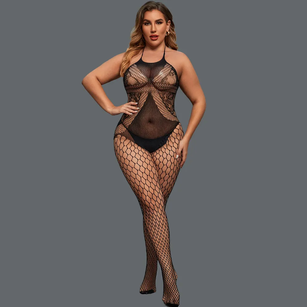 Бодістокінг жіночий, нейлон, Plus Size, еротичний, відкритий доступ, чорний XL-XXL