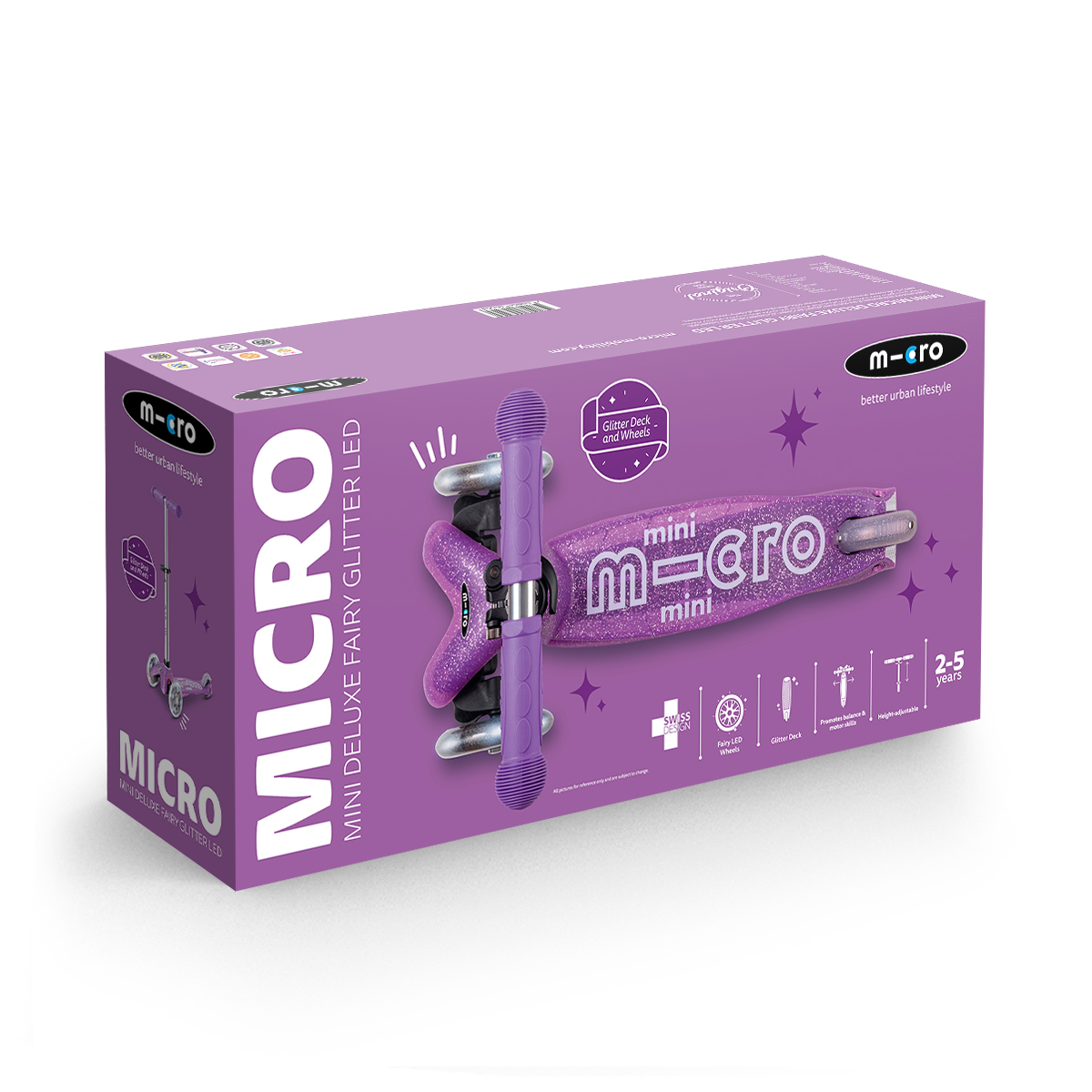 Дитячий триколісний самокат Micro Mini Deluxe Fairy Glitter зі світлом Пурпуровий — превʼю 17