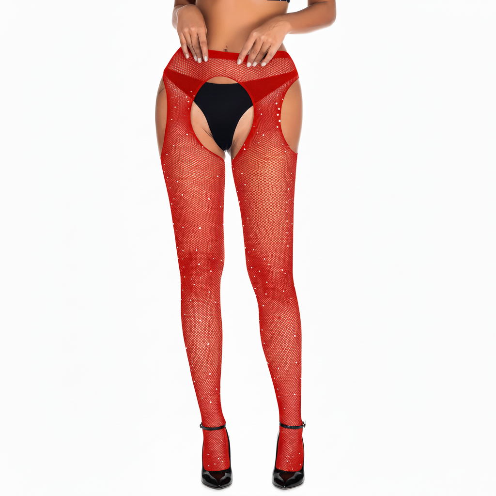 Колготки з вирізами та стразами блискучі Very Sexy One size червоний