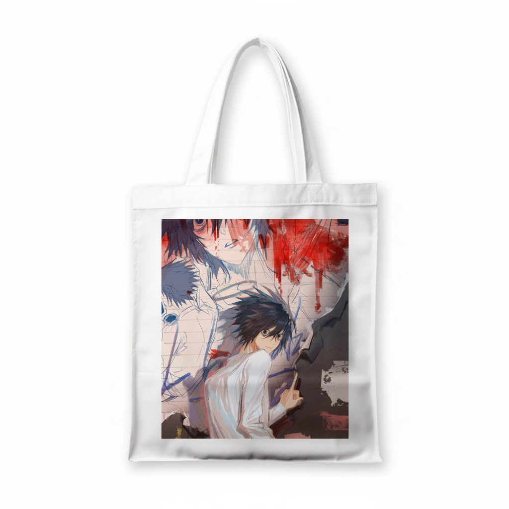 Сумка-шопер Зошит смерті Death Note Л 39x35 см біла з габардину 6558 — превʼю 2