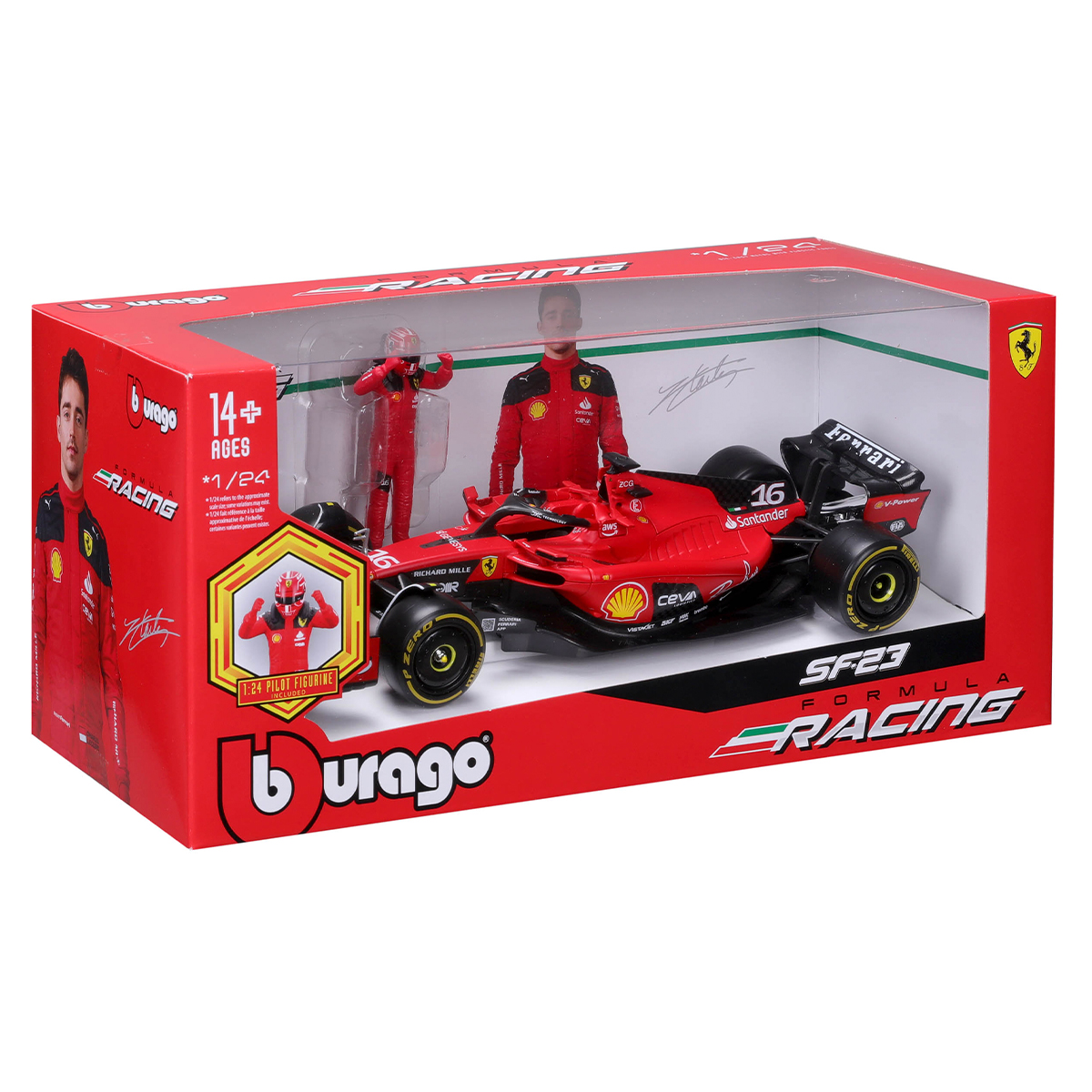 Автомодель Bburago Ferrari SF-23 з фігуркою гонщика 1:24 Червона — превʼю 18
