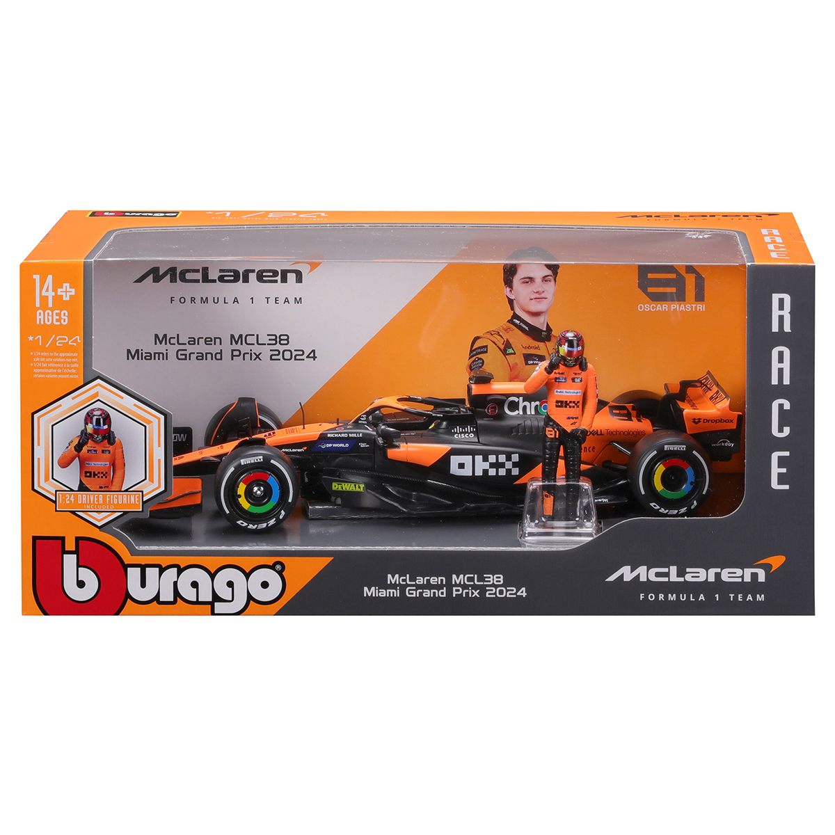 Автомодель Bburago McLaren MCL38 1:24 з фігуркою гонщика — превʼю 14