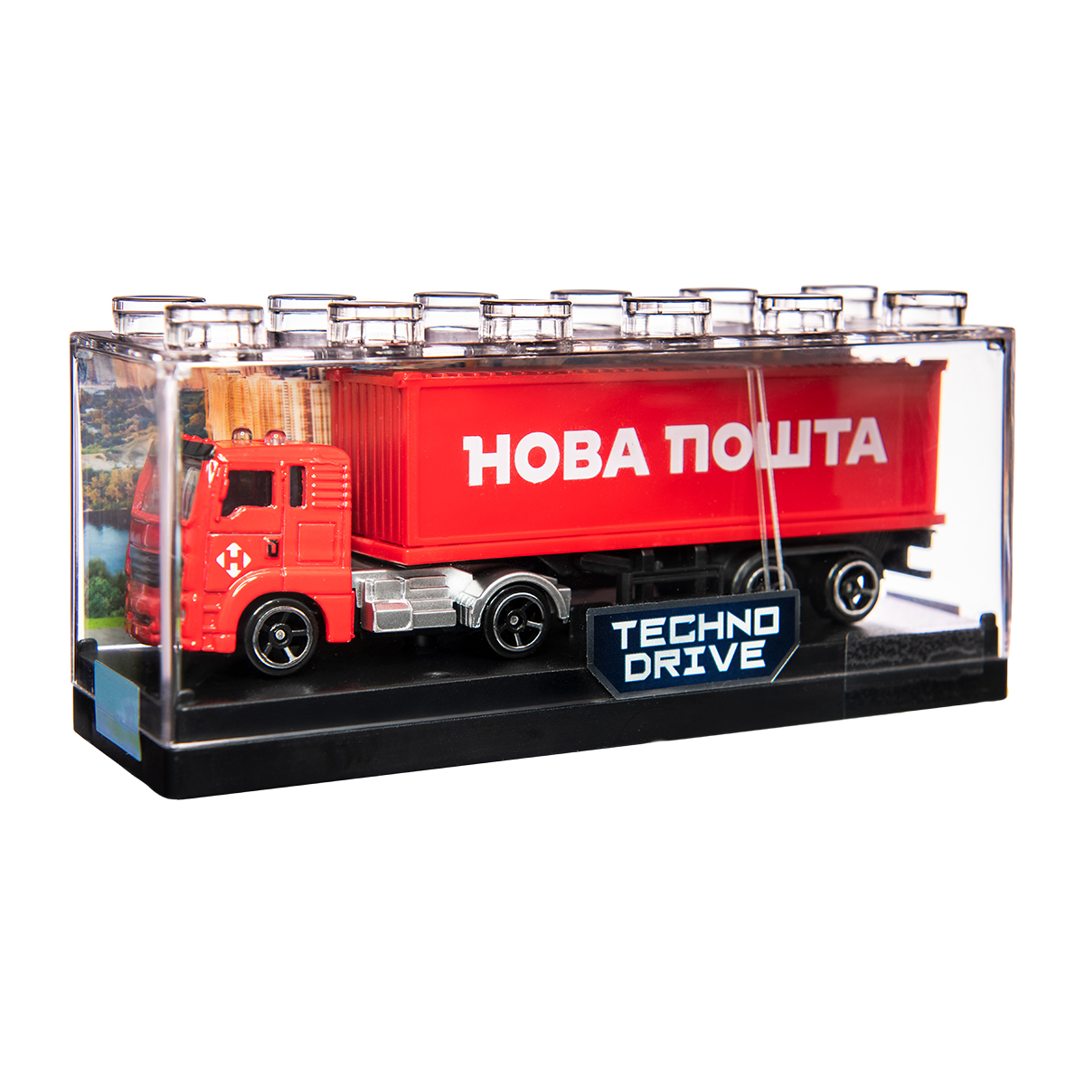 Фура Нова Пошта іграшкова Techno Drive 1:64 металева з дверима — превʼю 18