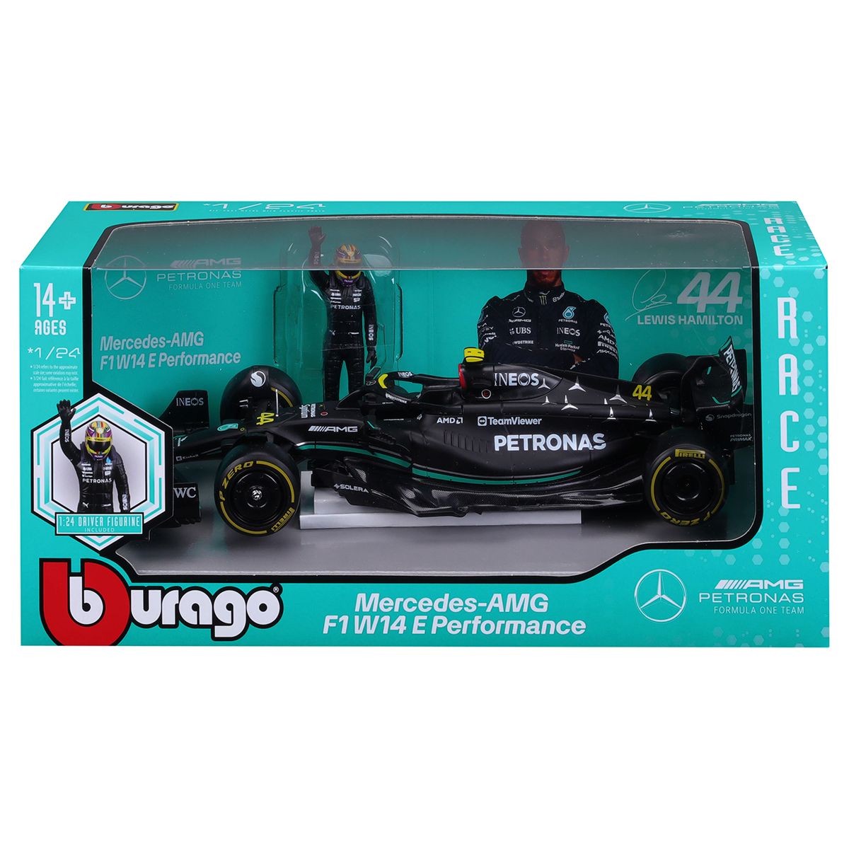Автомодель Bburago Mercedes-AMG F1 W14 E Performance 1:24 з фігуркою Чорна — превʼю 19