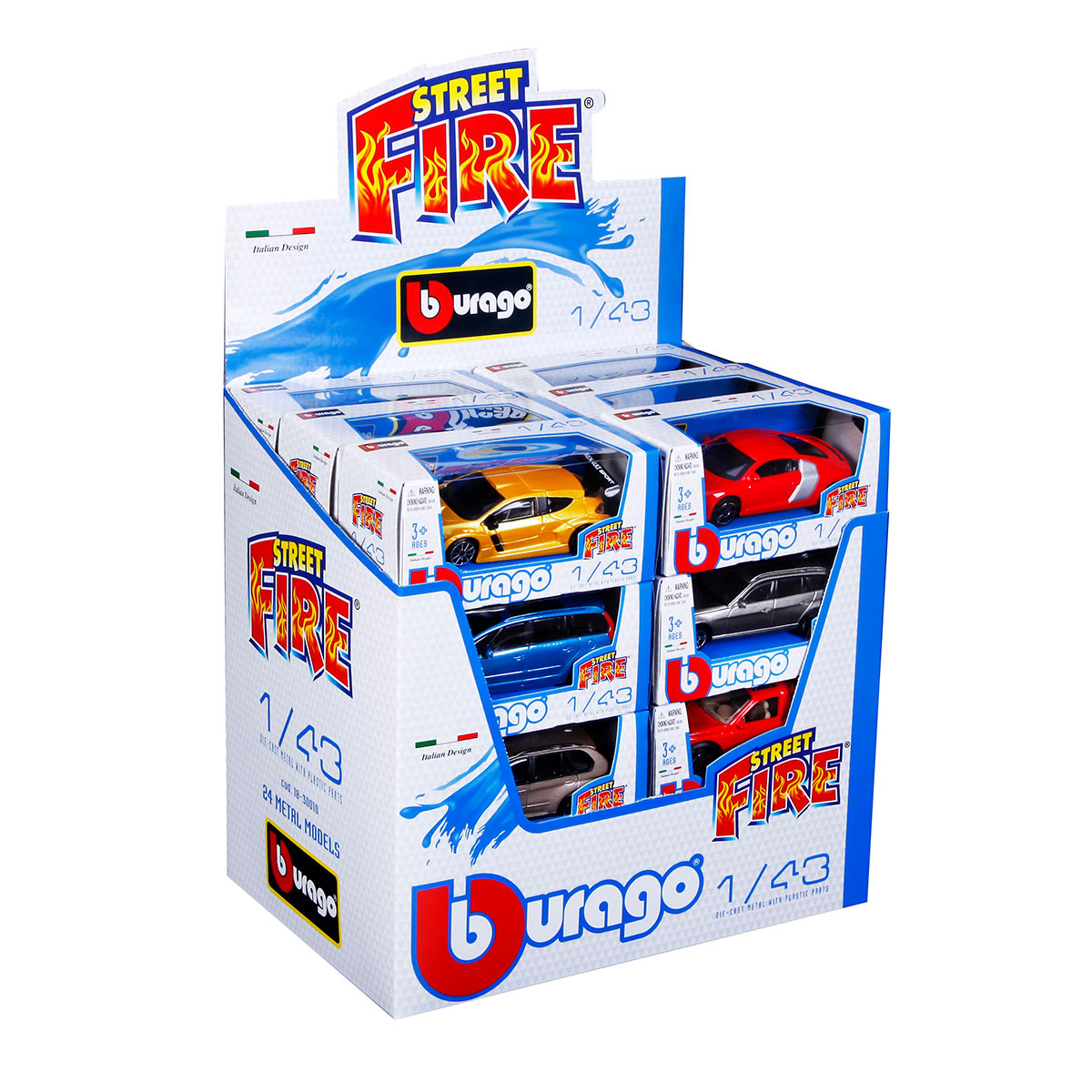 Автомоделі Bburago Street Fire в блакитному диспенсері 1:43 24 шт
