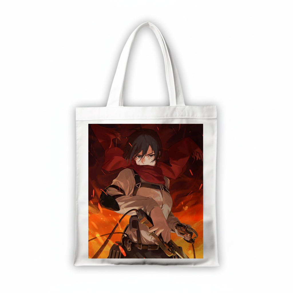 Сумка-шопер Атака титанів Attack on Titan Мікаса Акерман 39x35 см біла з габардину 11405 — превʼю 2