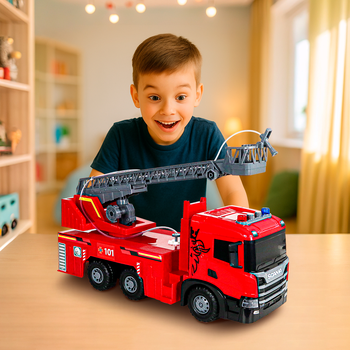 Пожежна машина Techno Drive Super Big Truck Scania 51,5 см зі світлом та звуком — превʼю 28