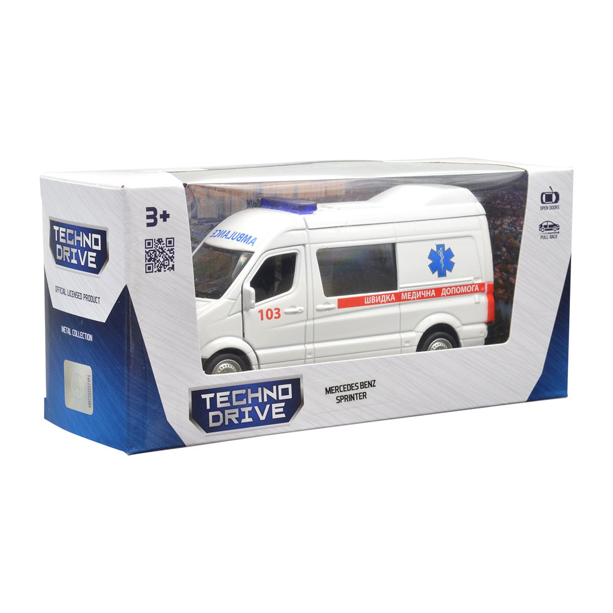 Автомодель TechnoDrive Mercedes-Benz Sprinter Швидка допомога 1:32 металева — превʼю 13