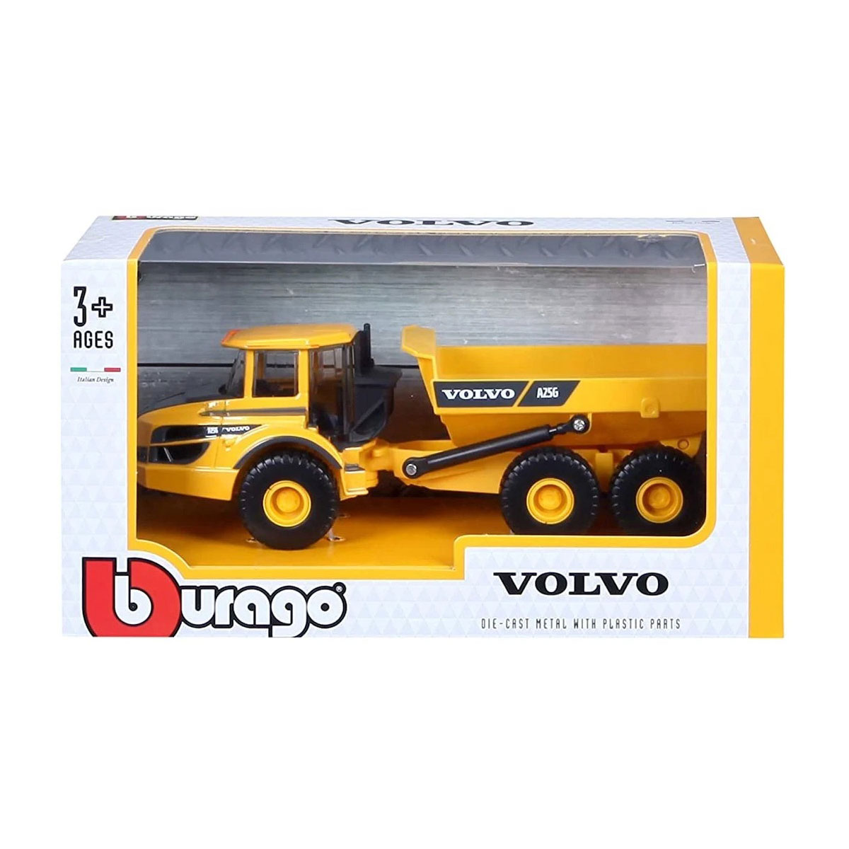 Автомодель Bburago Volvo A25G самоскид 1:50 металева жовто-чорна — превʼю 13