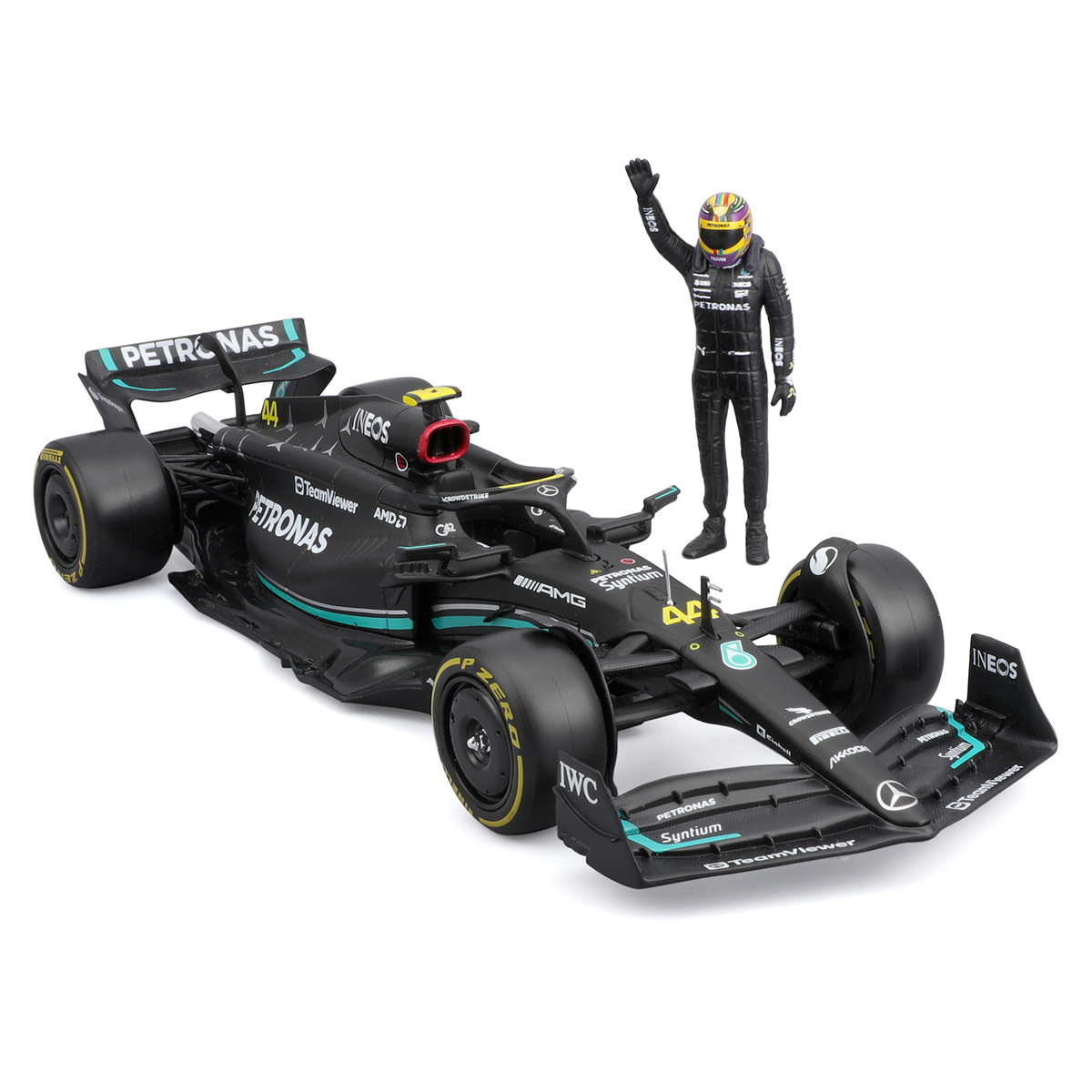 Автомодель Bburago Mercedes-AMG F1 W14 E Performance 1:24 з фігуркою Чорна — превʼю 18